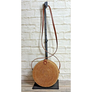 Vintage‎ Wicker Rattan Circle Canteen Style Boho Crossbody Bag Purse